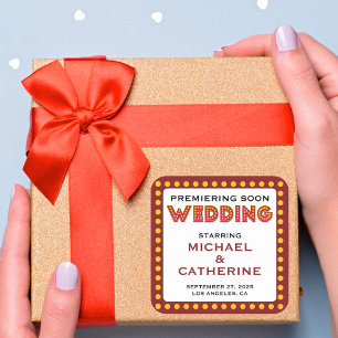 Movie Theme Wedding Marquee Sign Save the Date Quadratischer Aufkleber