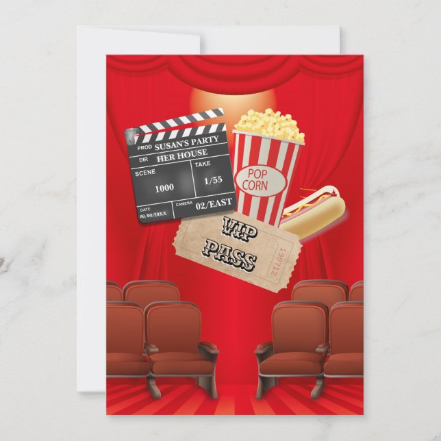 Movie VIP Popcorn Ticketklappbrett Party Einladung (Vorderseite)