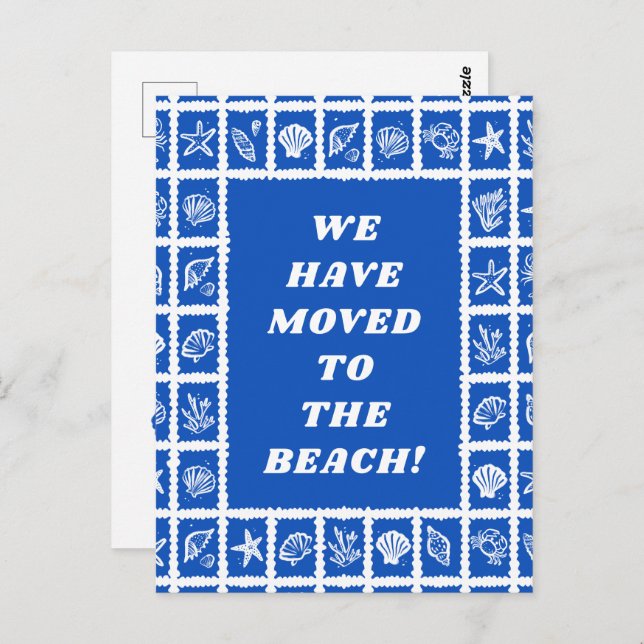 MOVING ANNOUNCEMENT ADDRESS Blue Seashells Beach Postkarte (Vorne/Hinten)
