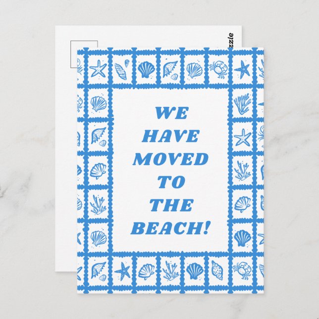 MOVING ANNOUNCEMENT ADDRESS Blue Seashells Beach Postkarte (Vorne/Hinten)