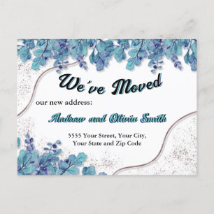 Moving Announcement Chic Rose Gold-Blue Eukalyptus Postkarte