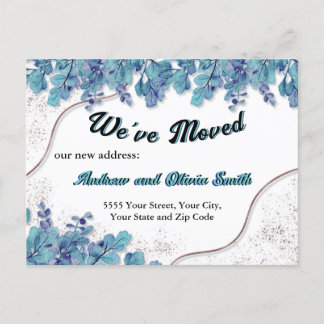 Moving Announcement Chic Rose Gold-Blue Eukalyptus Postkarte