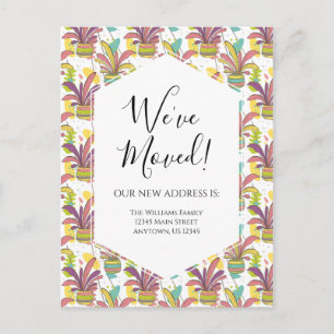 Moving Announcement Colorful Potted Pflanze Modern Postkarte