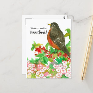 Moving Announcement Connecticut Robin Laurel Postkarte