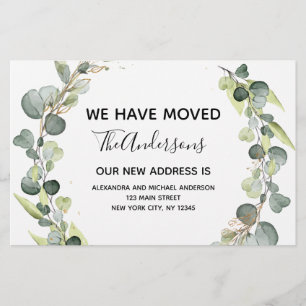 Moving Announcement Eukalyptus Greenery Wasserfarb