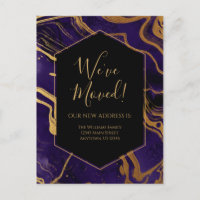 Moving Announcement Gold Lila Marble Ink Moderne