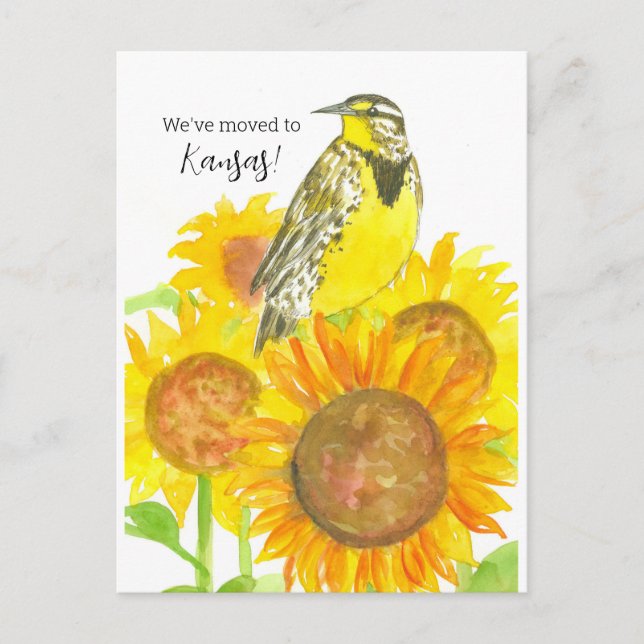 Moving Announcement Kansas Meadowlark Sonnenblumen Postkarte (Vorderseite)