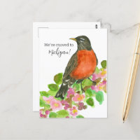 Moving Announcement Michigan Robin Apple Blossom
