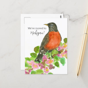 Moving Announcement Michigan Robin Apple Blossom Postkarte