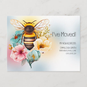 Moving Announcement Spring Watercolor Floral Bee Postkarte