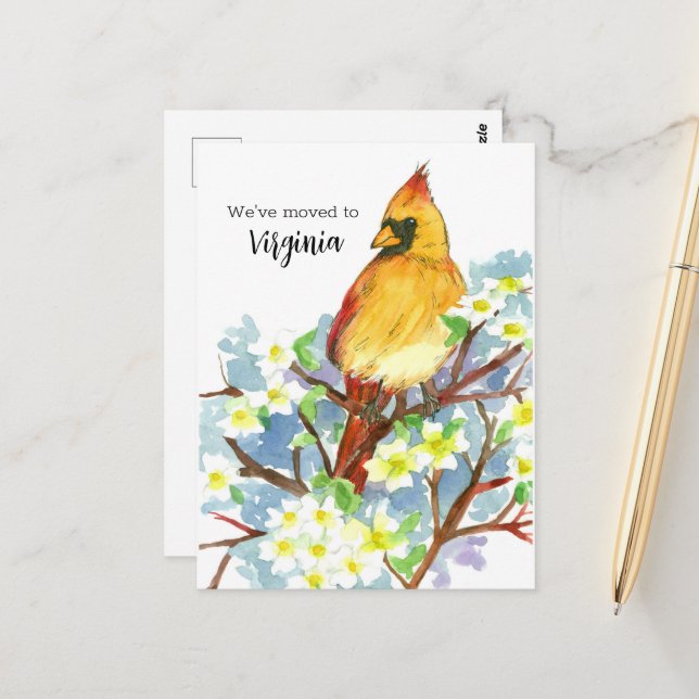 Moving Announcement Virginia Kardinal Dogwood Postkarte (Vorderseite/Rückseite Beispiel)