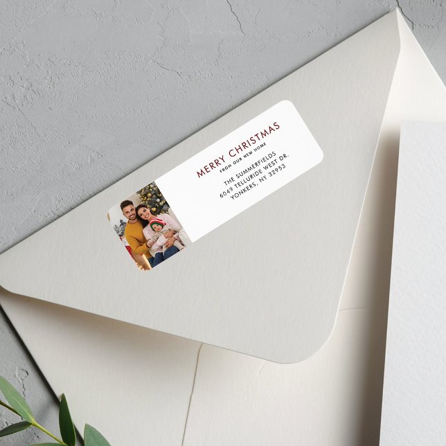 Moving Christmas Foto Moving Rücksendeadresse (Moving Announcement Family Photo Custom Return Address Label)