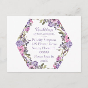 Moving Notice New Address Lila Floral Geometric Postkarte