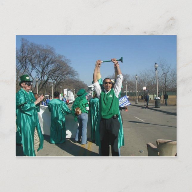 Mow-Bama (Obama) März mit den Rasenmähern Postkarte (Vorderseite)