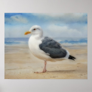 Möwe am Strand Vogel Kunstposter Poster