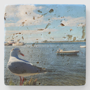Möwe, Boote und Ozean, Taschenuhr Steinuntersetzer