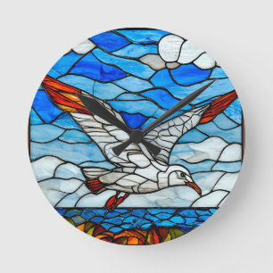 Möwe Buntglas Runde Wanduhr