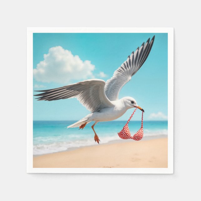 Möwe fliegt mit Bikini-Oberteil Serviette (Vorderseite)