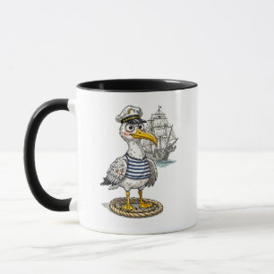 Möwe Matrose mit Seil und Schiffshintergrund Tasse