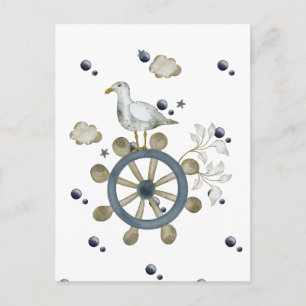 Möwe nimmt Mitfahrgelegenheit Postkarte