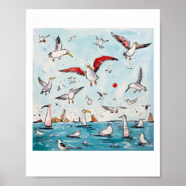 Möwe, Vogel, fliegende Vögel  Poster (Vorne)