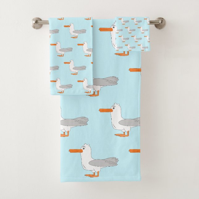 Möwedesign mit beliebigem Hintergrundfarbe Badhandtuch Set (Insitu)