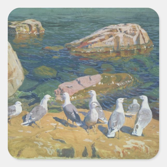 Möwen, 1910 quadratischer aufkleber (Vorderseite)