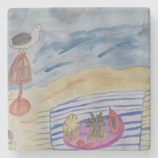 Möwen am Strand Steinuntersetzer (Vorderseite)