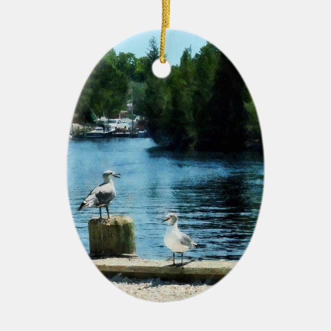 Möwen auf Pier Keramikornament (Vorne)