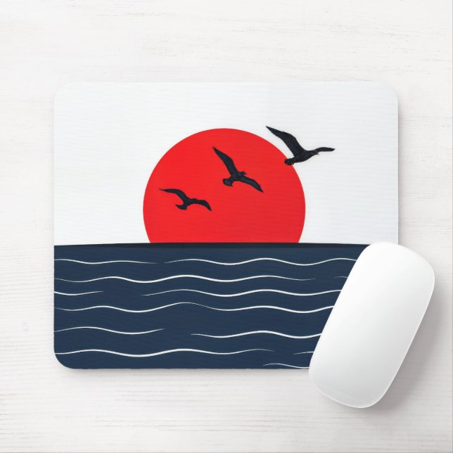 Möwen auf roter Sonne mit Ozean Mousepad (Mit Mouse)