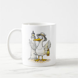 Möwen-Comic-Leuchtturm-Laterne Kaffeetasse