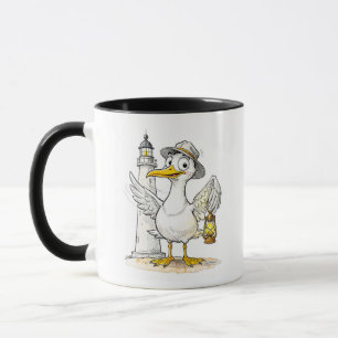 Möwen-Comic-Leuchtturm-Laterne Tasse