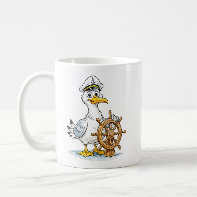 Möwen-Comic-Schiffskapitän Kaffeetasse (Links)