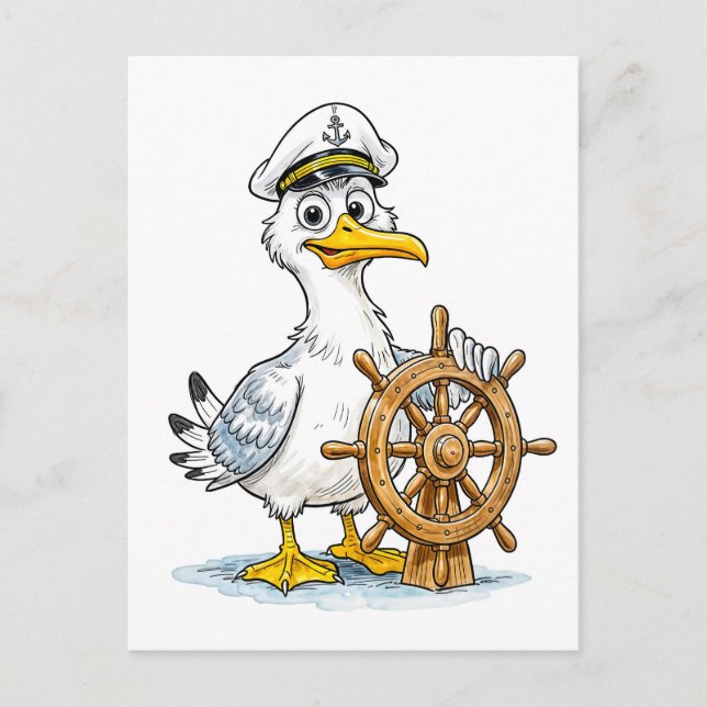Möwen-Comic-Schiffskapitän Postkarte (Vorderseite)