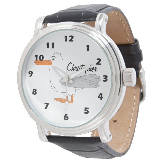 Möwen-Design personalisiert Armbanduhr (Schrägansicht)