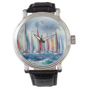Möwen, die bei einer Segelboot-Regatta kreisen Armbanduhr