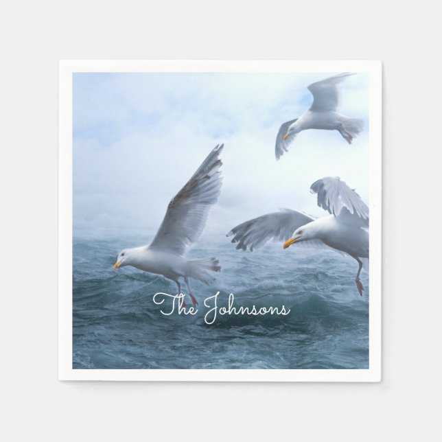 Möwen fliegen über das Meer Serviette (Vorderseite)