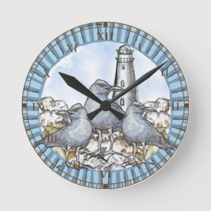 Möwen führen Leuchtturm Runde Wanduhr