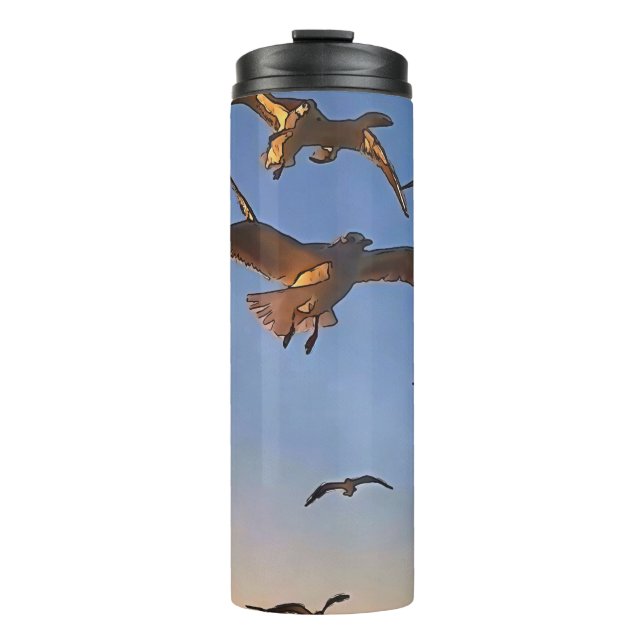 Möwen in der Schwarzen Kontur Thermosbecher (Vorderseite)