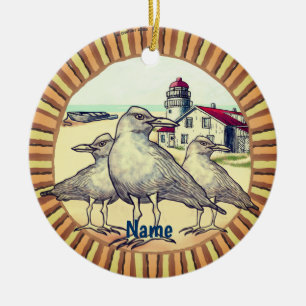 Möwen Leuchtturm Keramik Ornament