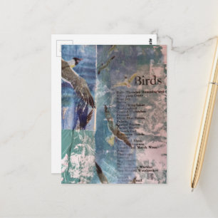 Möwen Liste der Vögel Mixed Media Collage Postkarte