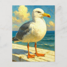 Möwen-Postkarte | Küstenstrand-Vogel-Kunst