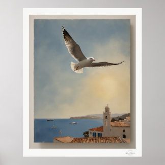 Möwen über Dächern Kunstprint, Küstenhimmel Poster