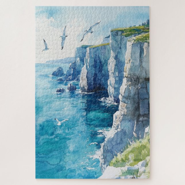 Möwen über Klippen am Meer Puzzle (Vertikal)