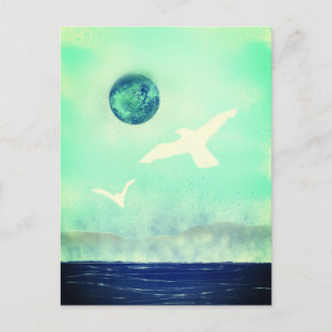 Möwen und grüner Himmel aus Meerglas Postkarte