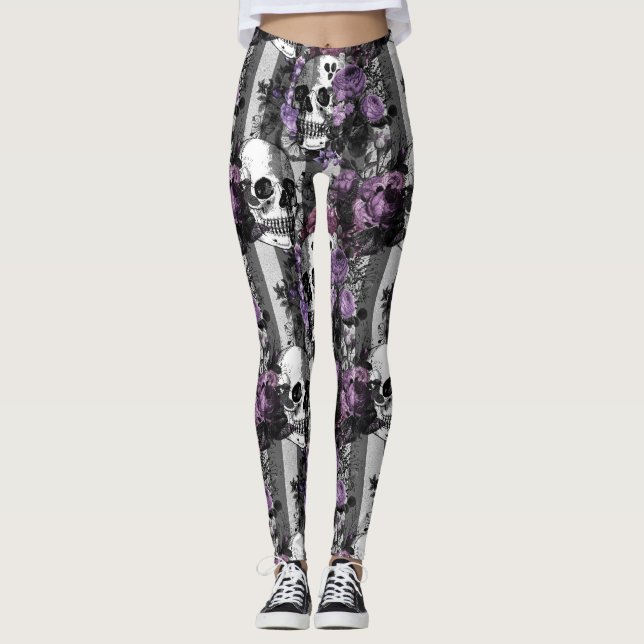 Möwen und violette Blumen Leggings (Vorderseite)