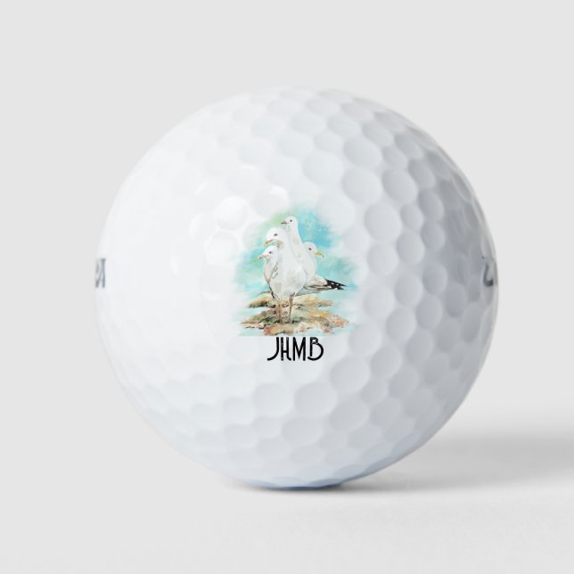 Möwen Vogel Strand Tier Monogramm Kunst Golfball (Vorderseite)