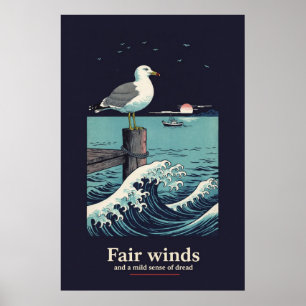 Möwenpier-Welle-Holzschnitt-Stilplakat Poster