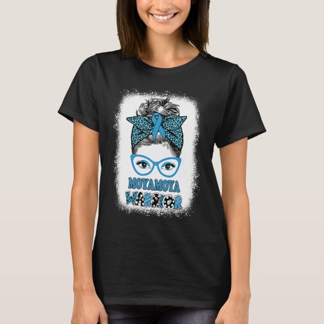 Moyamoya Disease Awareness Messy Bun Blue Ribbon W T-Shirt (Vorderseite)