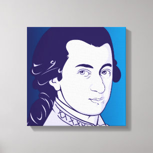Mozart auf Leinwand - Cartoon Style, blau/weiß
